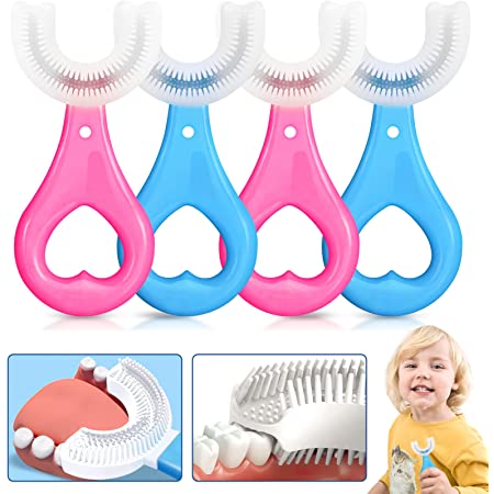 Set of 2 - Premium Soft Toothbrushes for Babies, Made with High-Quality Silicone. 360° U-Shaped Design for Gentle Teeth Cleaning, Suitable for Children, Also Functions as a Teether.