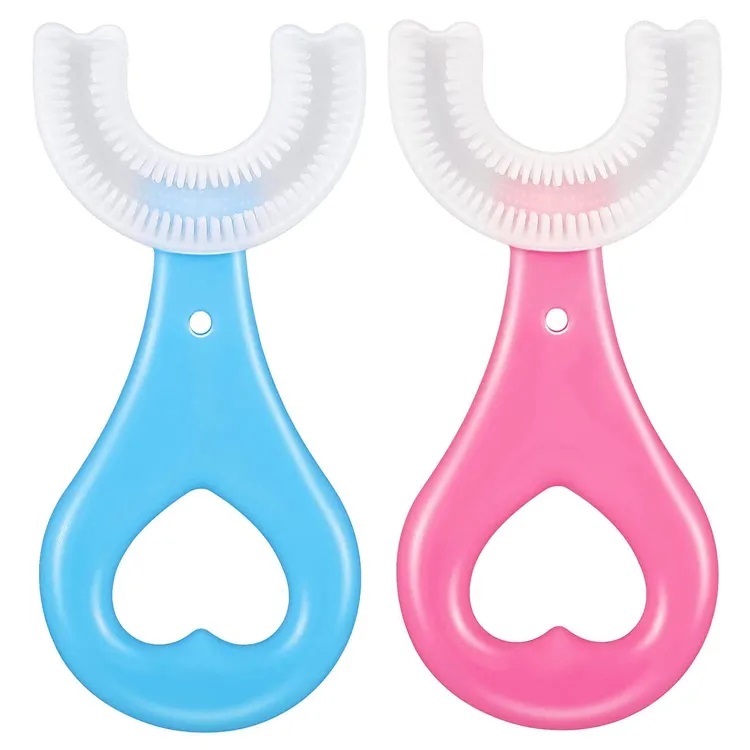 Set of 2 - Premium Soft Toothbrushes for Babies, Made with High-Quality Silicone. 360° U-Shaped Design for Gentle Teeth Cleaning, Suitable for Children, Also Functions as a Teether.